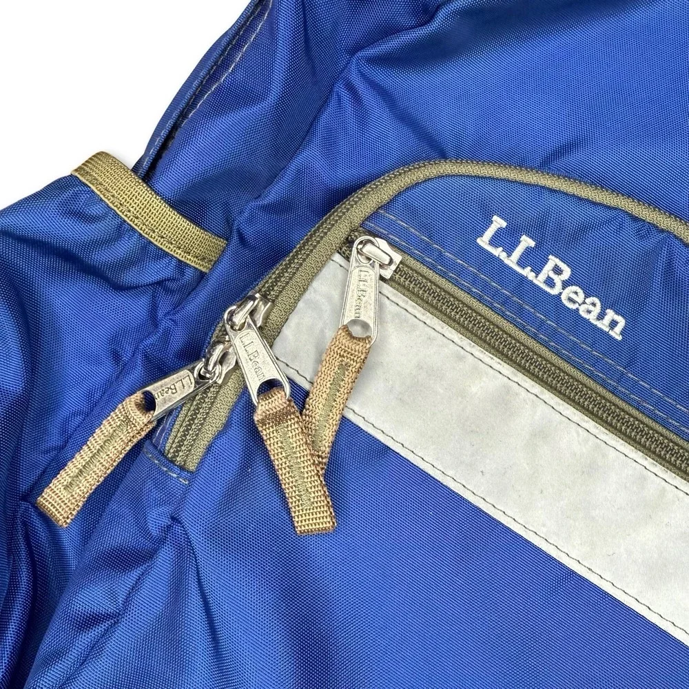 VTG LL Bean Mini Backpack Blue Reflective Stripe School Travel Daypack